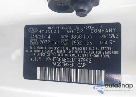 2014 Hyundai Veloster Turbo W/Black из США, поврежденный, VIN KMHTC6AE0EU197992